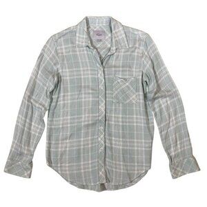 Rails Hunter Shirt XS Seafoam Plaid Button Down Rayon Long Sleeve